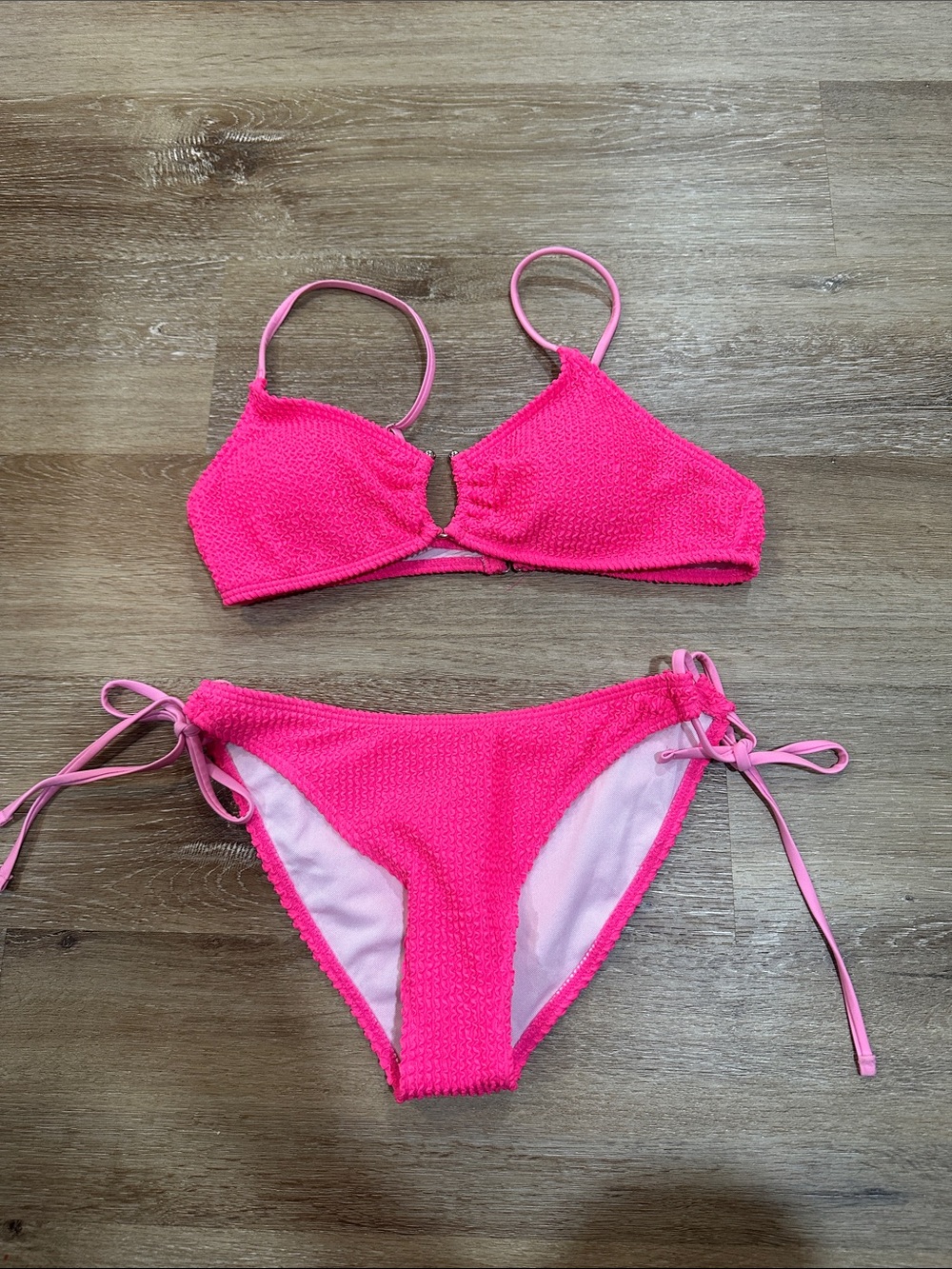 Women’s ' Textured Hot Pink Tie-Side Bikini - Swim